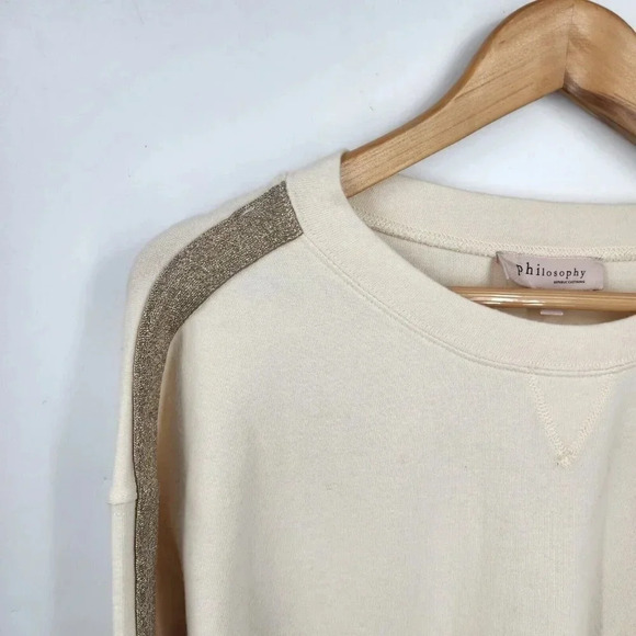 PHILOSOPHY Women's Lurex Stripe Knit Sweatshirt In Natural Sand Size L NWT - Picture 4 of 12